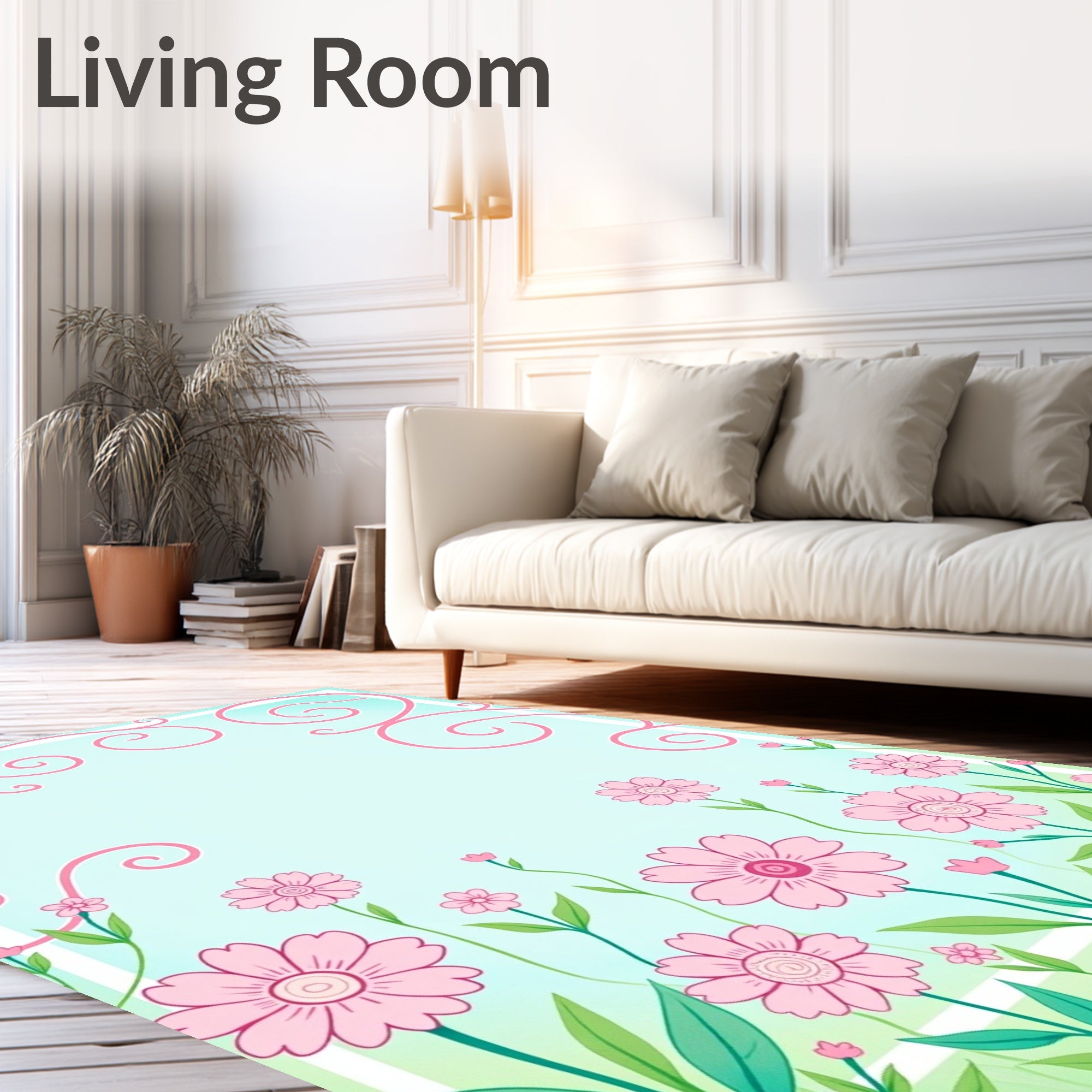 Pink Floral Swirls Garden Pattern Rug
