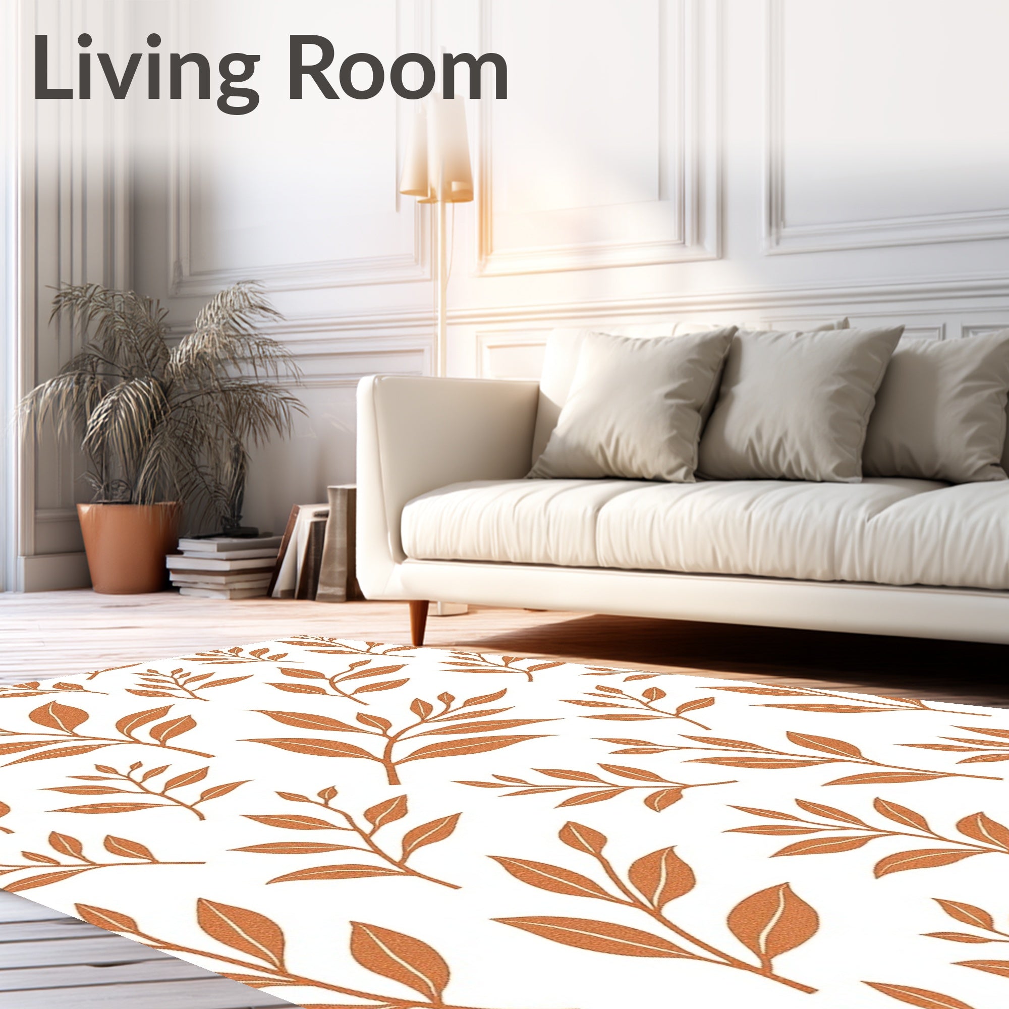Orange Leaf Branch Pattern Rug