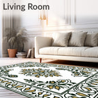 Elegant Golden Leaf Floral Design Rug