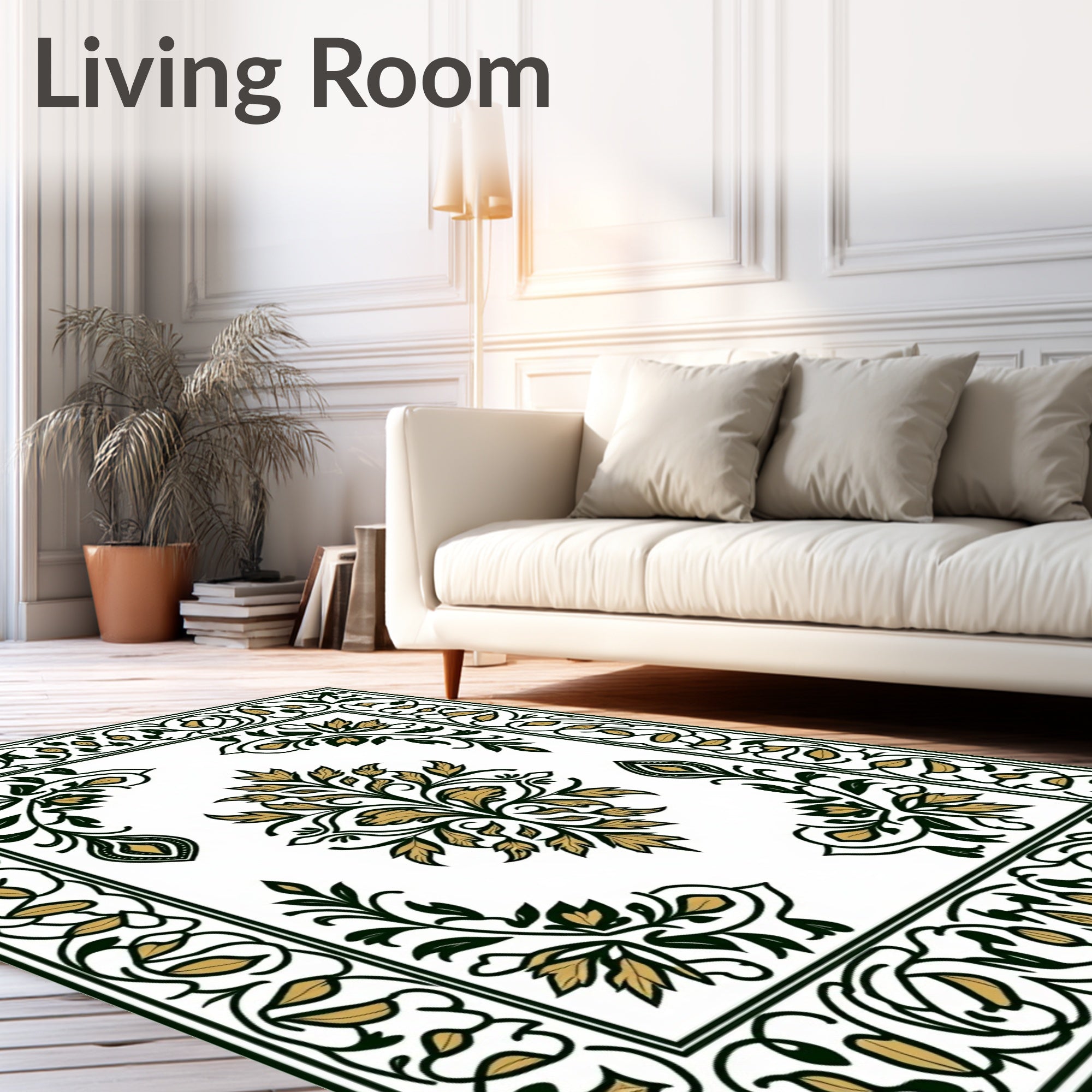 Elegant Golden Leaf Floral Design Rug