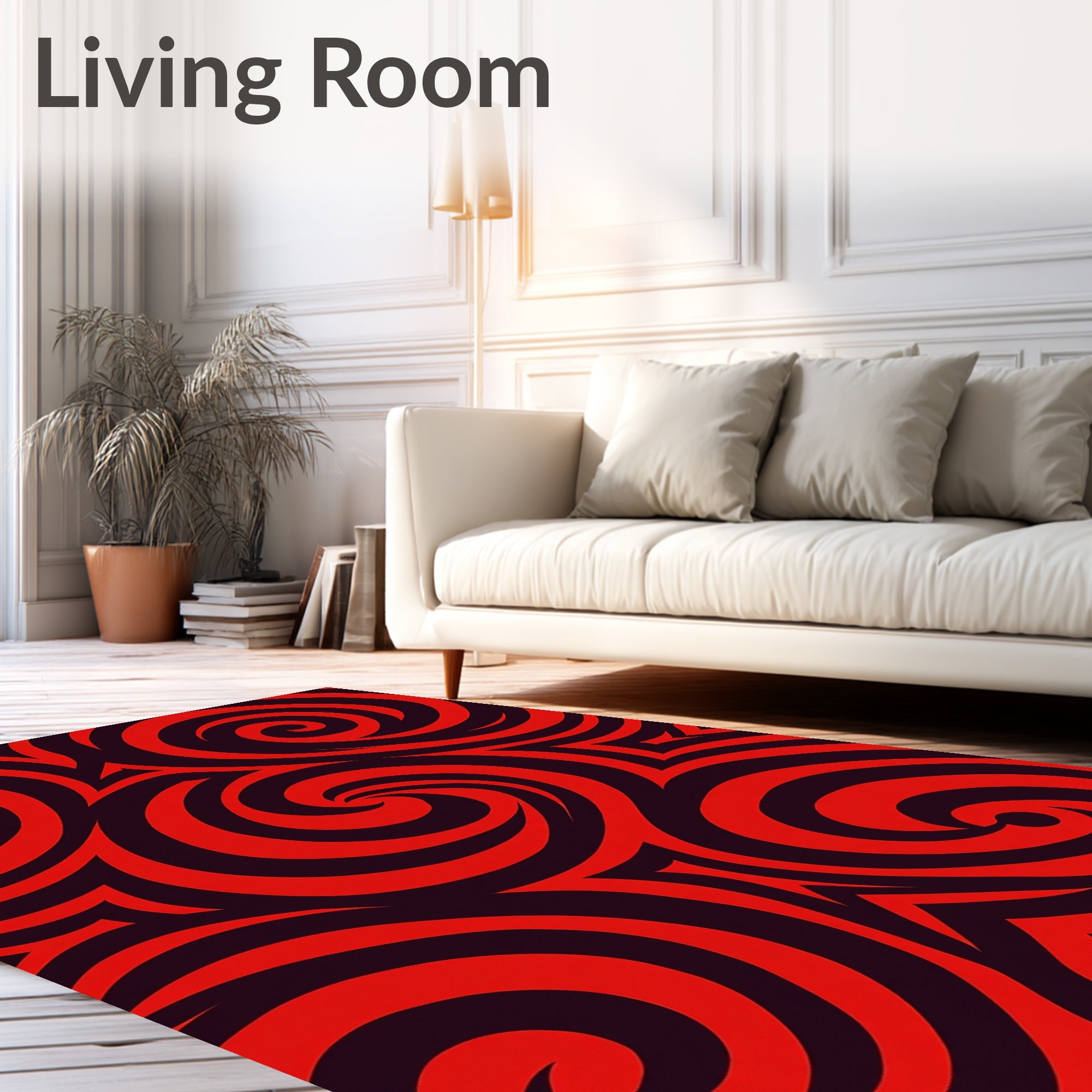 Bold Red Swirl Pattern Design Rug