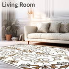 Ornate Golden Floral Patterned Rug