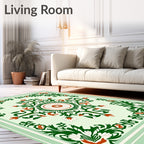 Green Red White Floral Medallion Design Rug