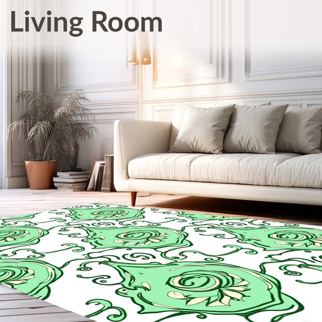 Art Nouveau Mint Green Swirl Pattern Rug