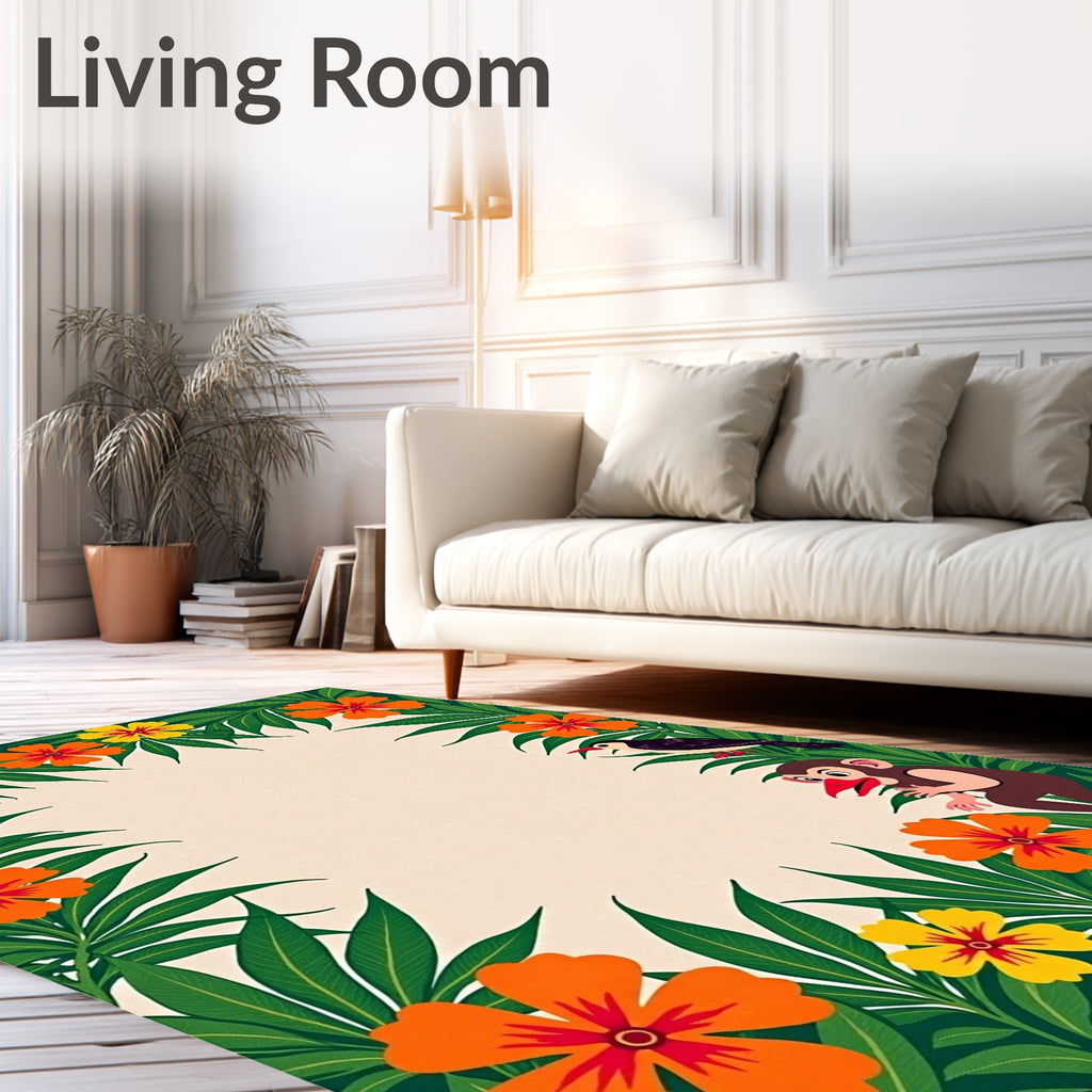 Tropical Jungle Birds and Monkey Design Rug