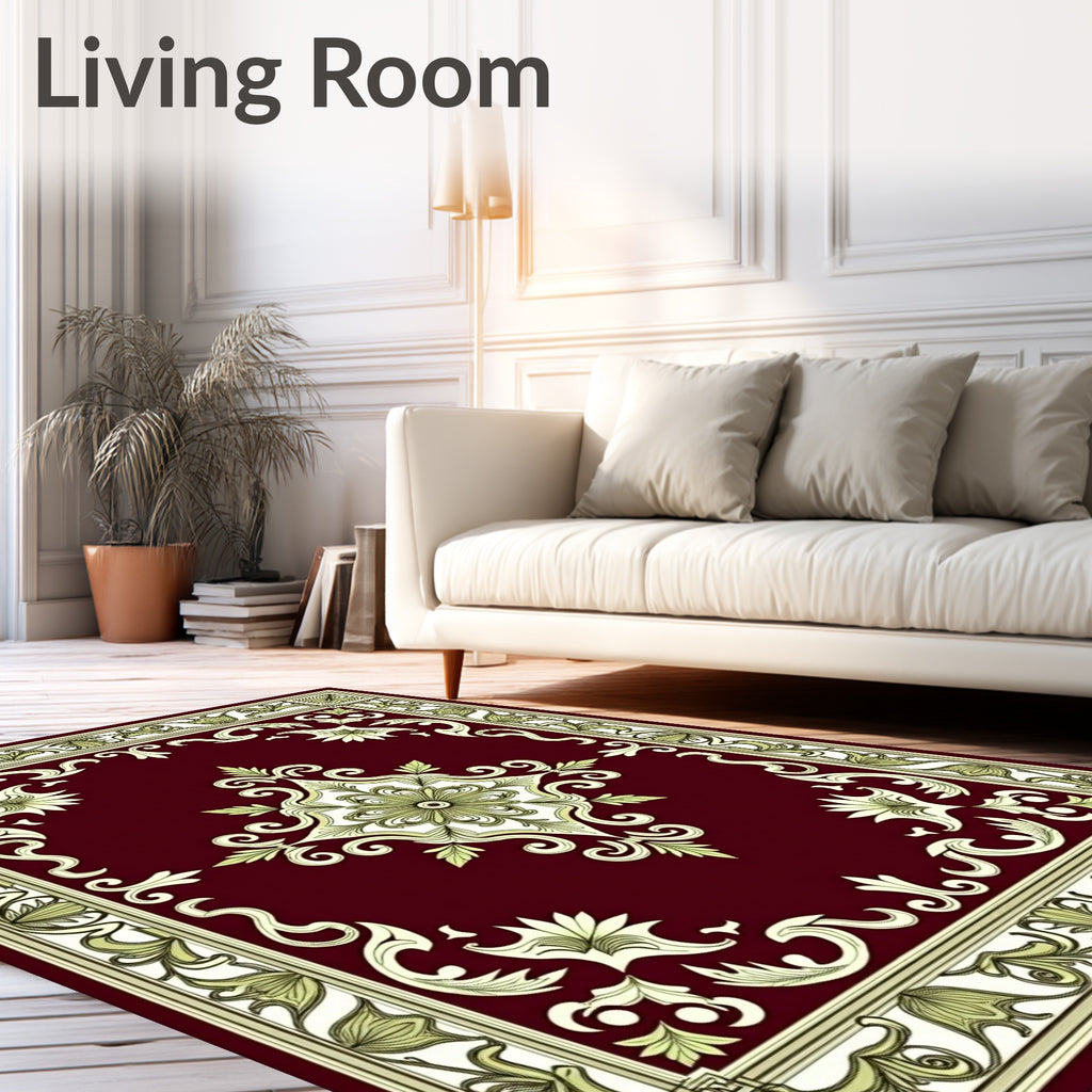 Regal Dark Red Floral Medallion Rug