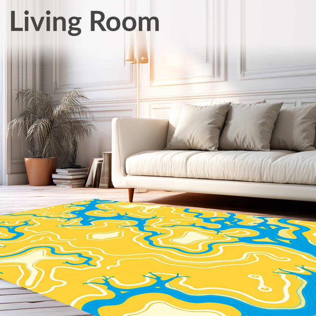 Abstract Blue River Yellow Pattern Rug