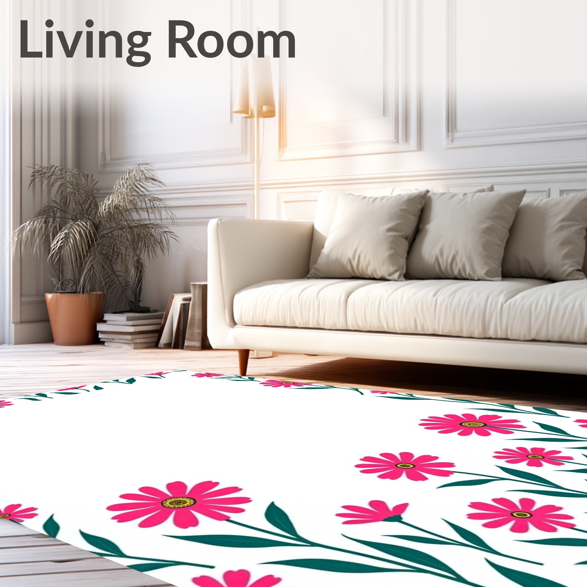 Pink Floral Border Design Rug