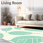 Teal Leaf Patterned Design Rug