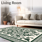 Ornate Scrollwork Bordered Floral Pattern Rug