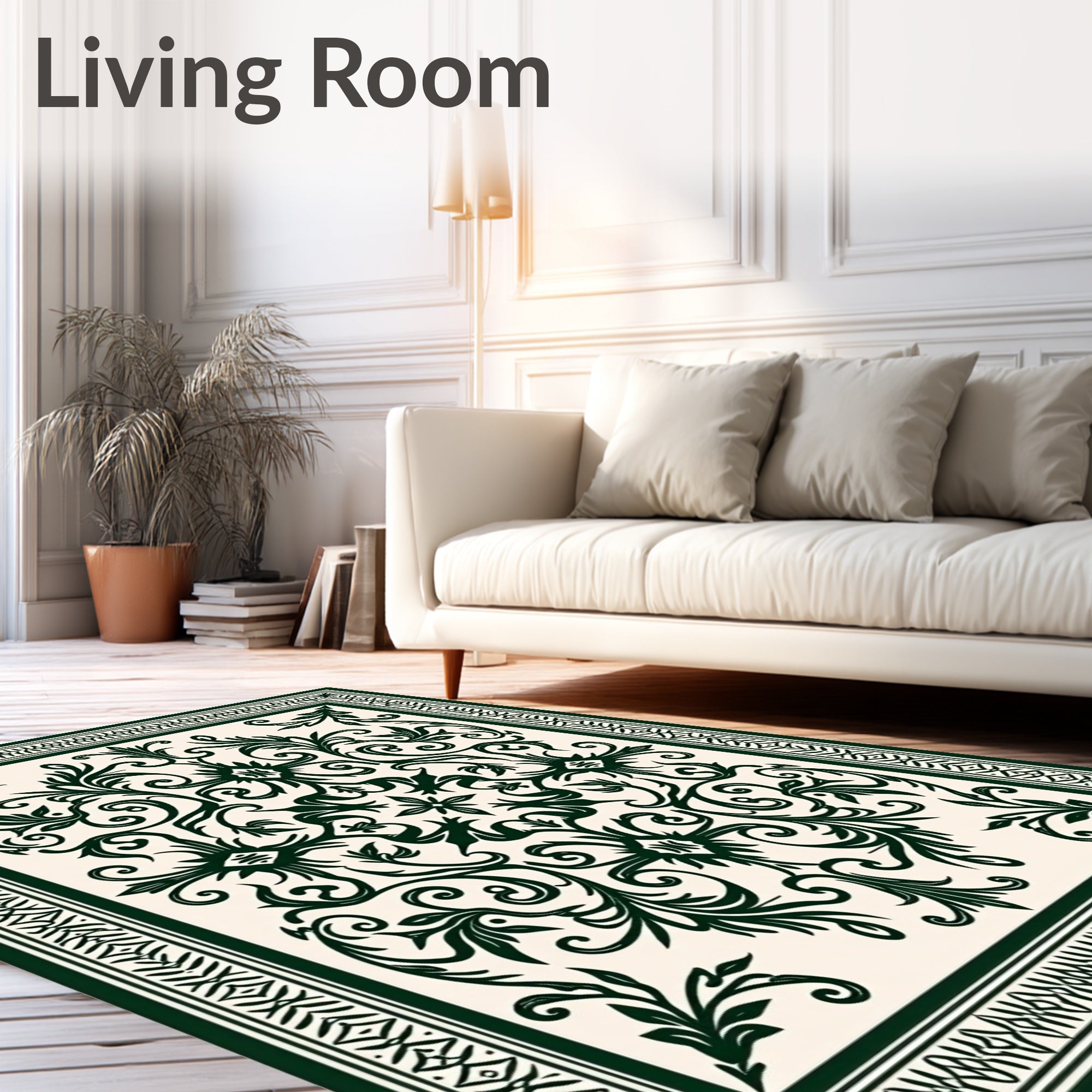 Ornate Scrollwork Bordered Floral Pattern Rug