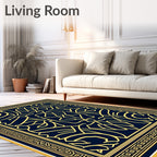 Geometric Abstract Regal Blue Gold Design Rug