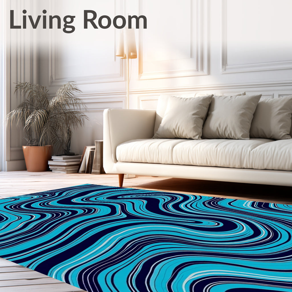 Abstract Blue Wavy Lines Pattern Rug