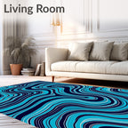 Abstract Blue Wavy Lines Pattern Rug