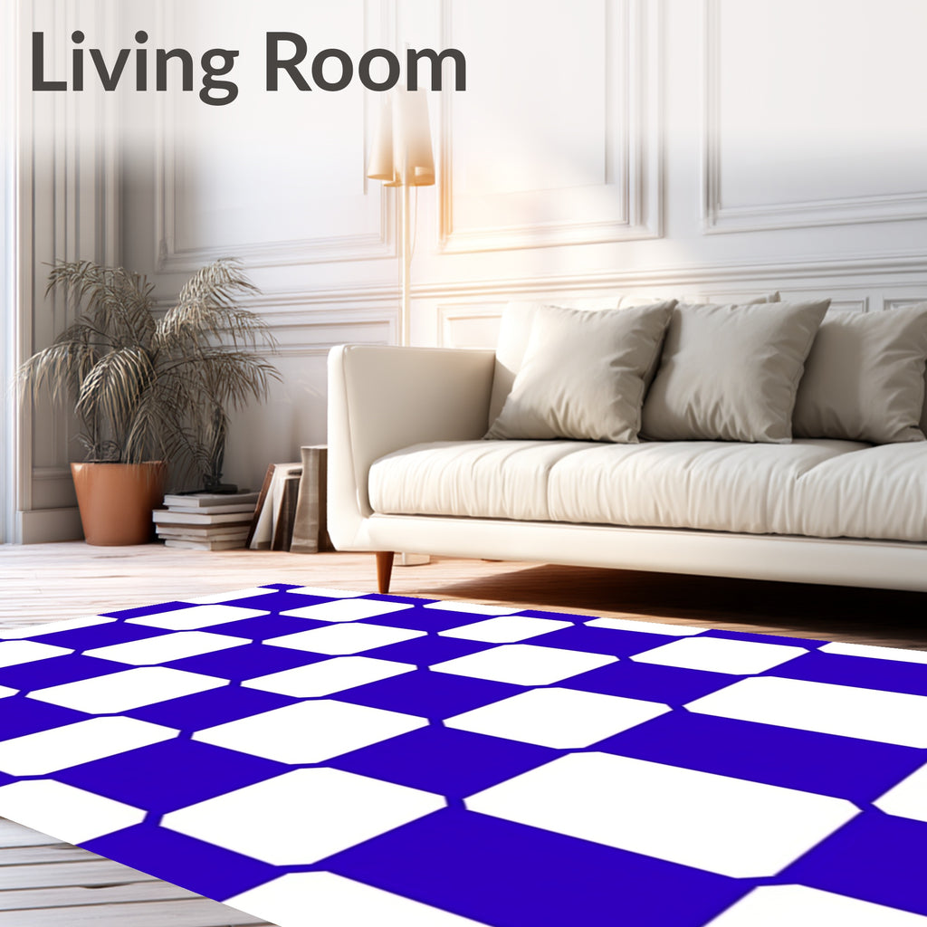 Classic Cobalt Blue White Checkerboard Rug
