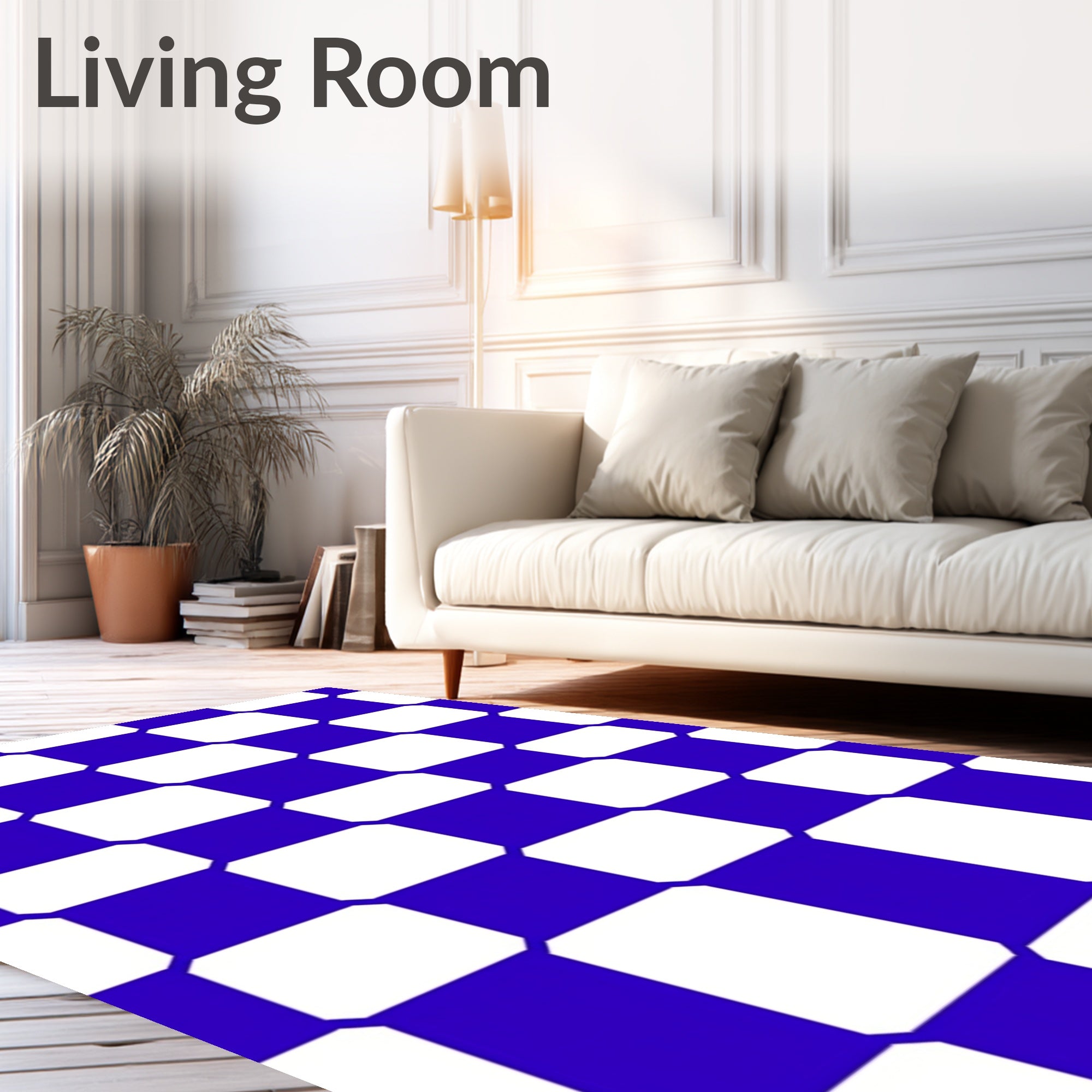 Classic Cobalt Blue White Checkerboard Rug