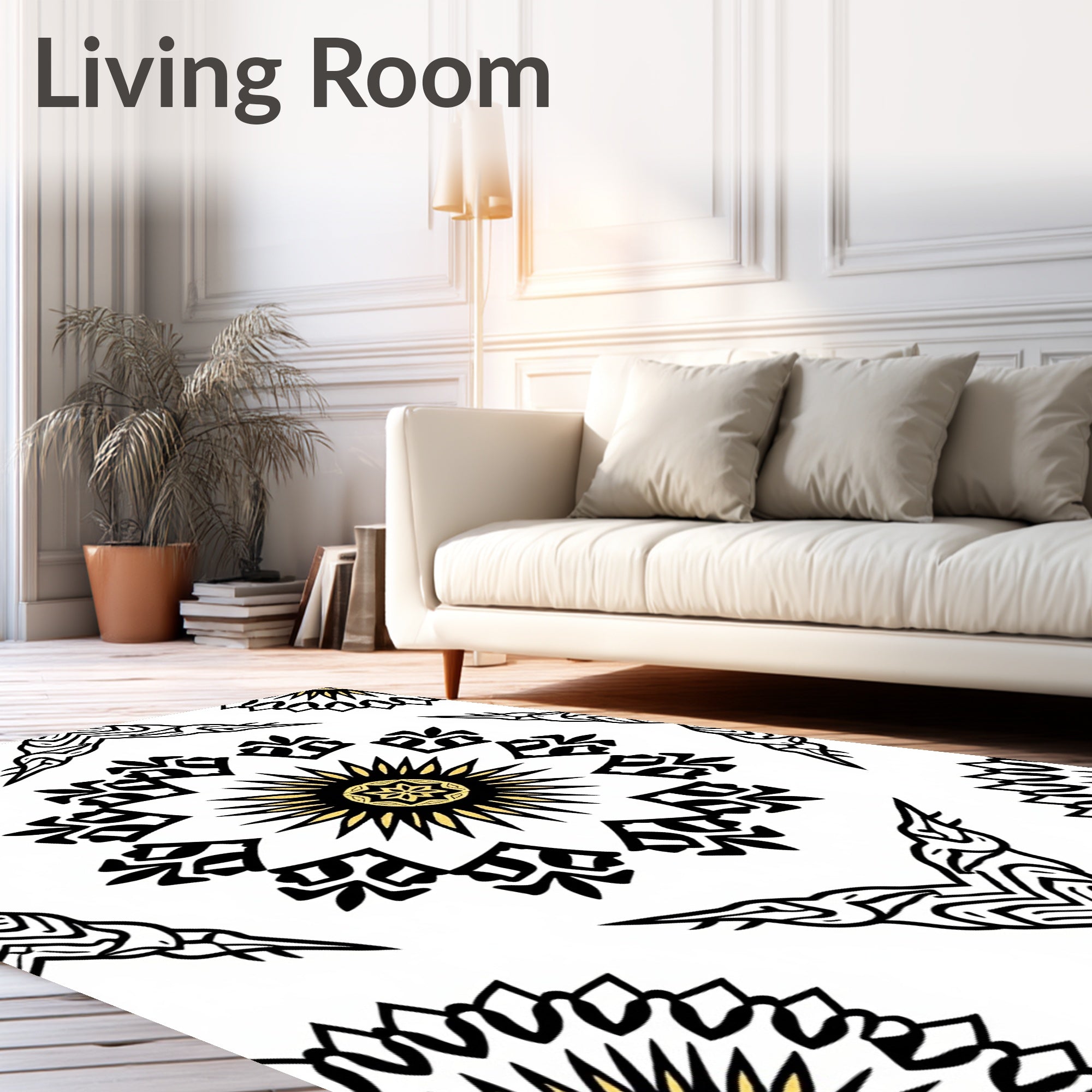 Black Gold Sunburst Medallion Rug