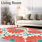 Retro Red Teal Floral Pattern Rug
