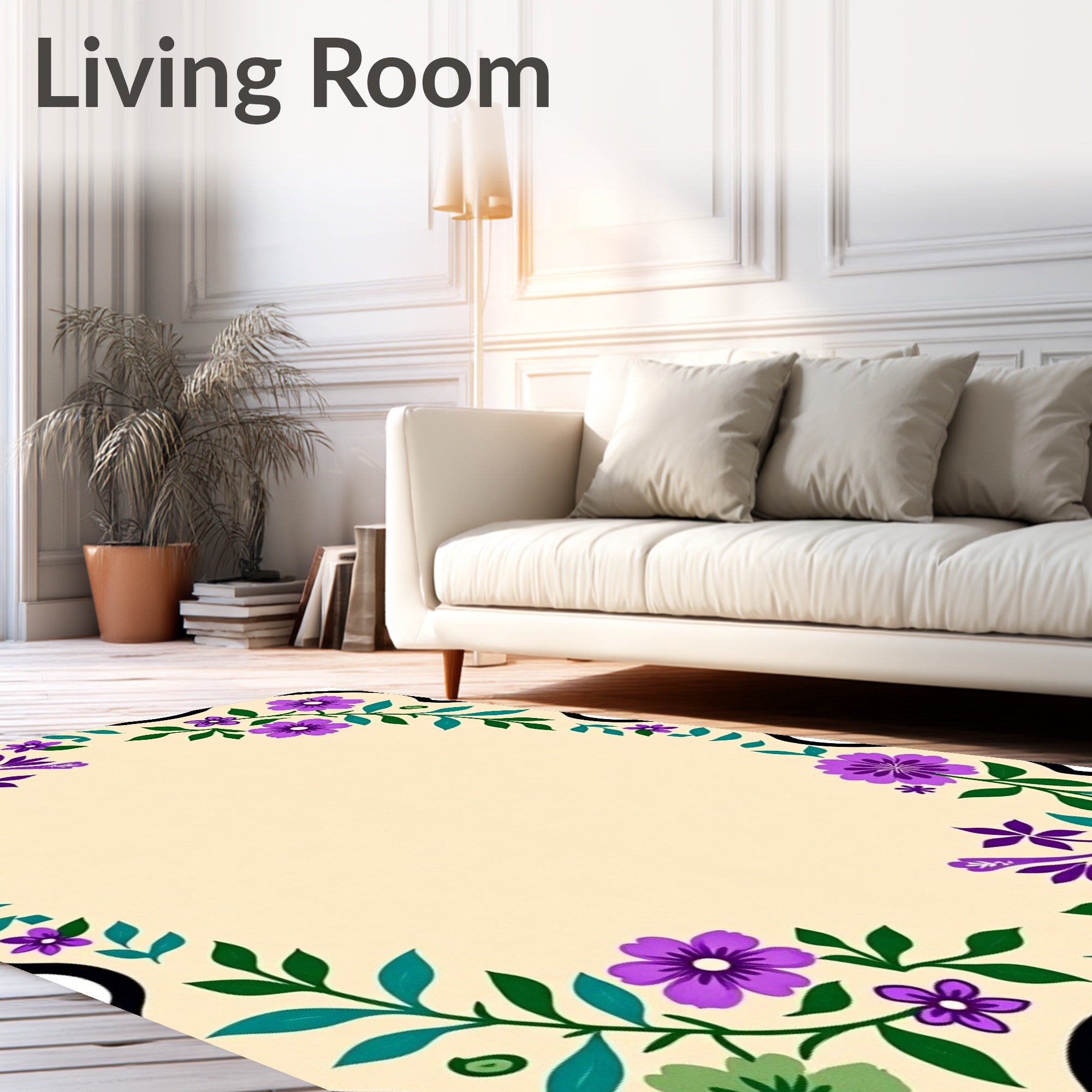 Vibrant Purple Floral Border Pattern Rug