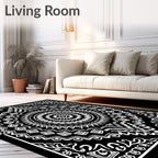 Intricate Black White Mandala Pattern Rug