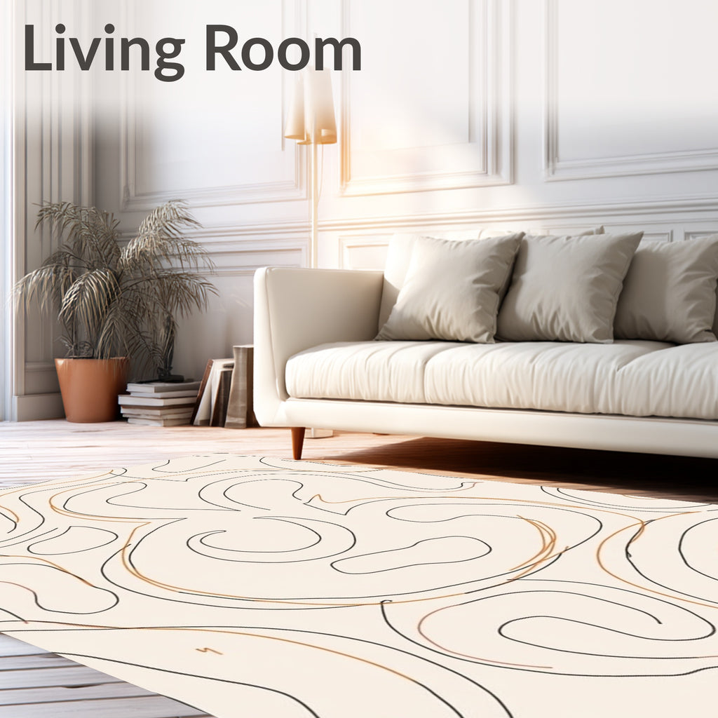 Abstract Swirl Black Brown Line Rug