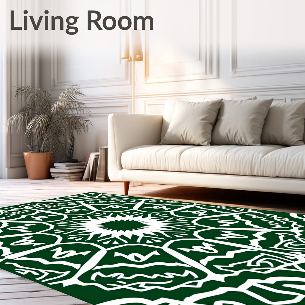 Abstract Dark Green Mandala Pattern Rug