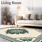 Dark Green Floral Mandala Geometric Design Rug