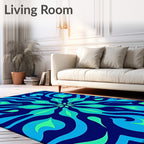 Abstract Swirls Vibrant Blue Green Rug