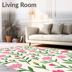 Pink And Green Flower Pattern Rug