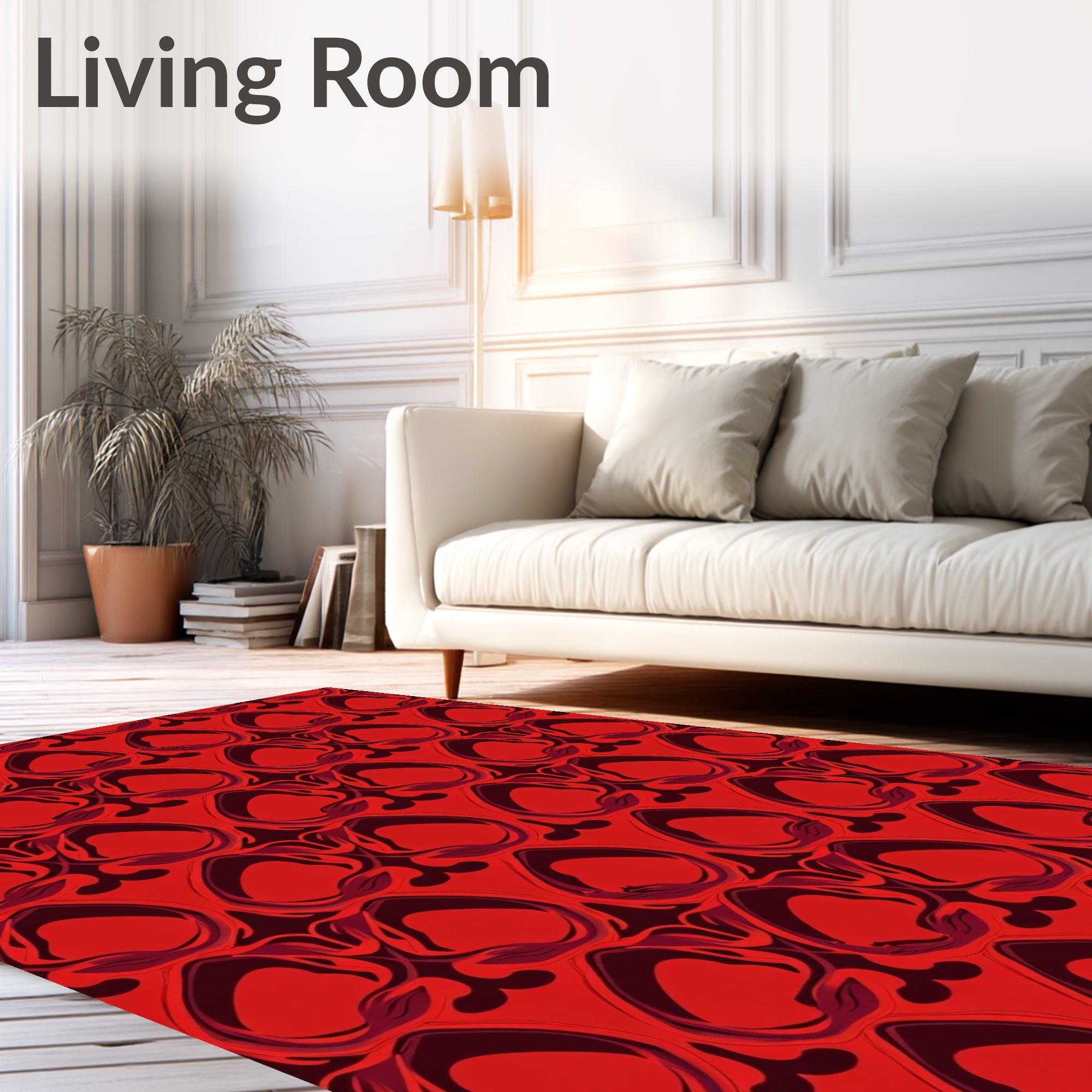 Crimson Abstract Floral Pattern Rug