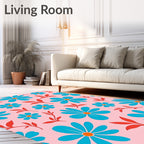 Retro Floral Pattern Red Blue Rug