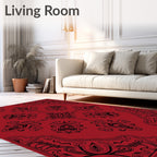 Ornate Black and Red Filigree Design Rug