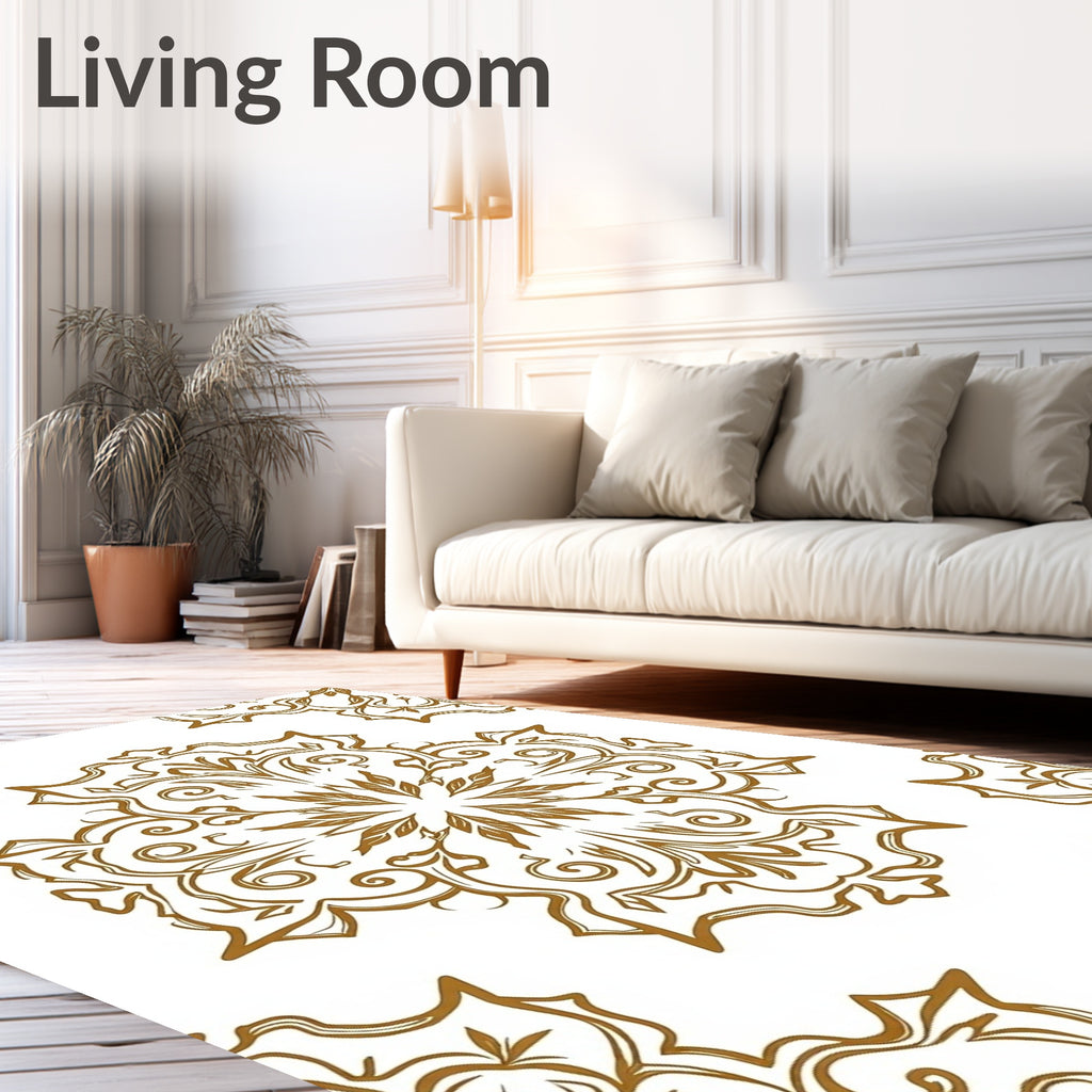 Ornate Gold Mandala Pattern Rug
