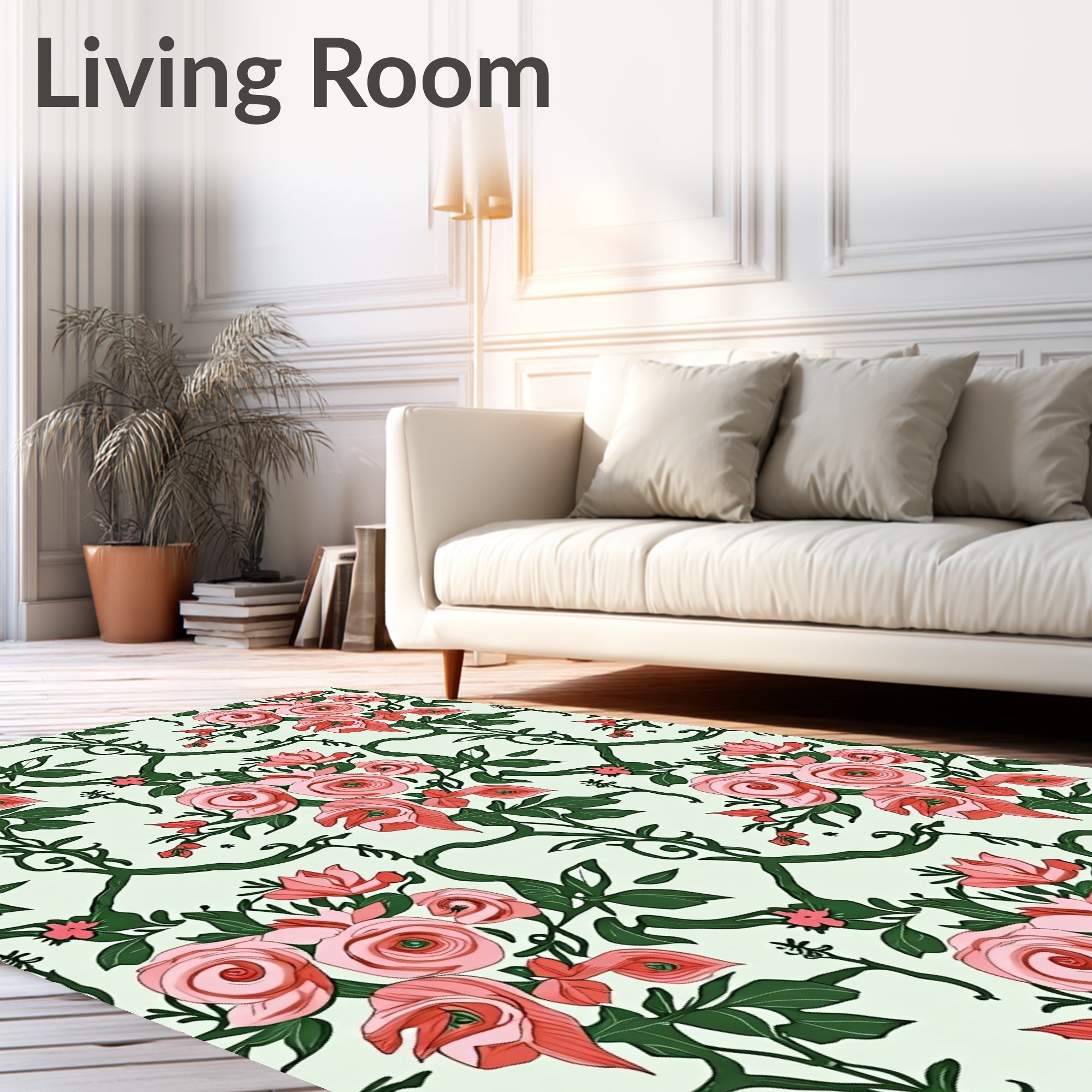 Vintage Pink Rose Vine Pattern Rug