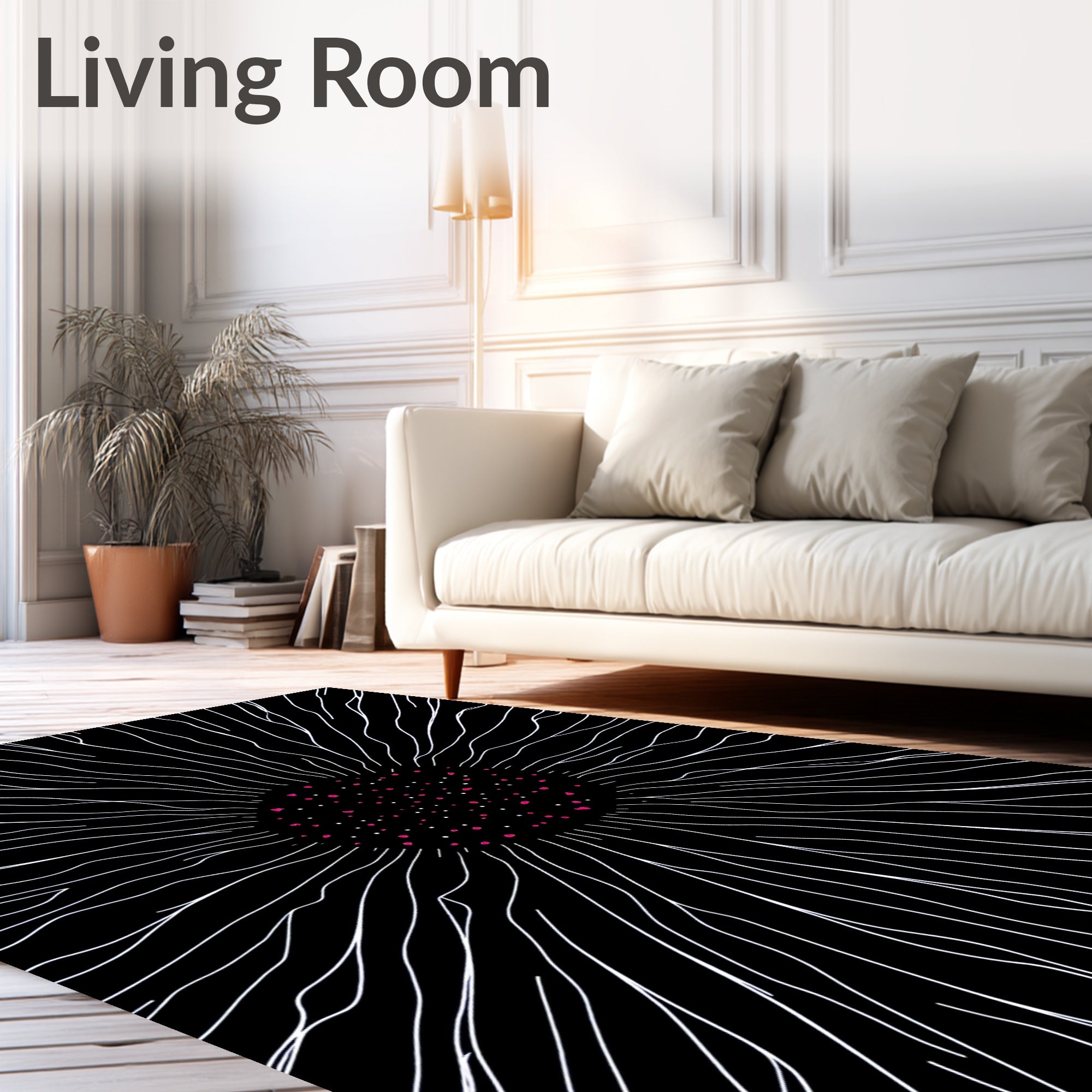 Radial Burst White Pink Dots Rug