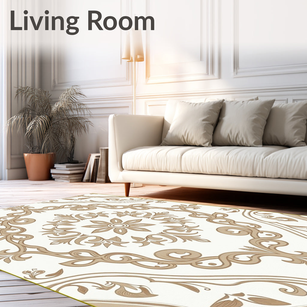 Elegant Floral Scrollwork Brown Tan Pattern Rug