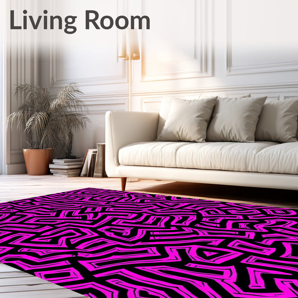Hot Pink Abstract Maze Pattern Rug