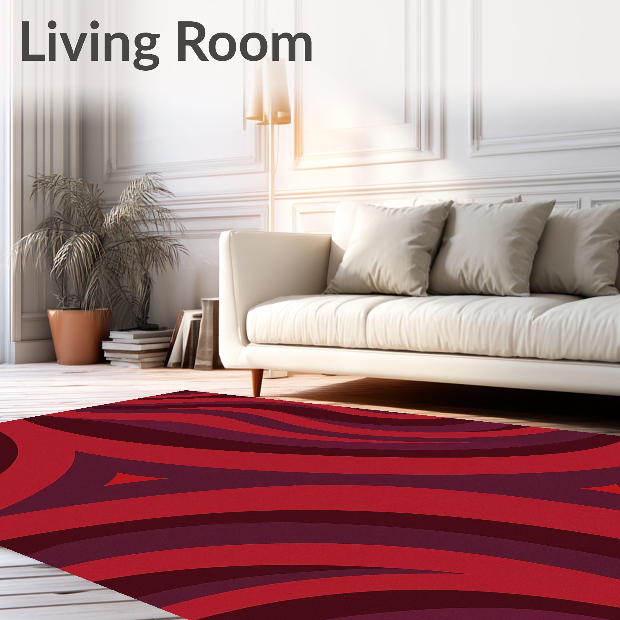 Crimson Swirls Geometric Pattern Rug