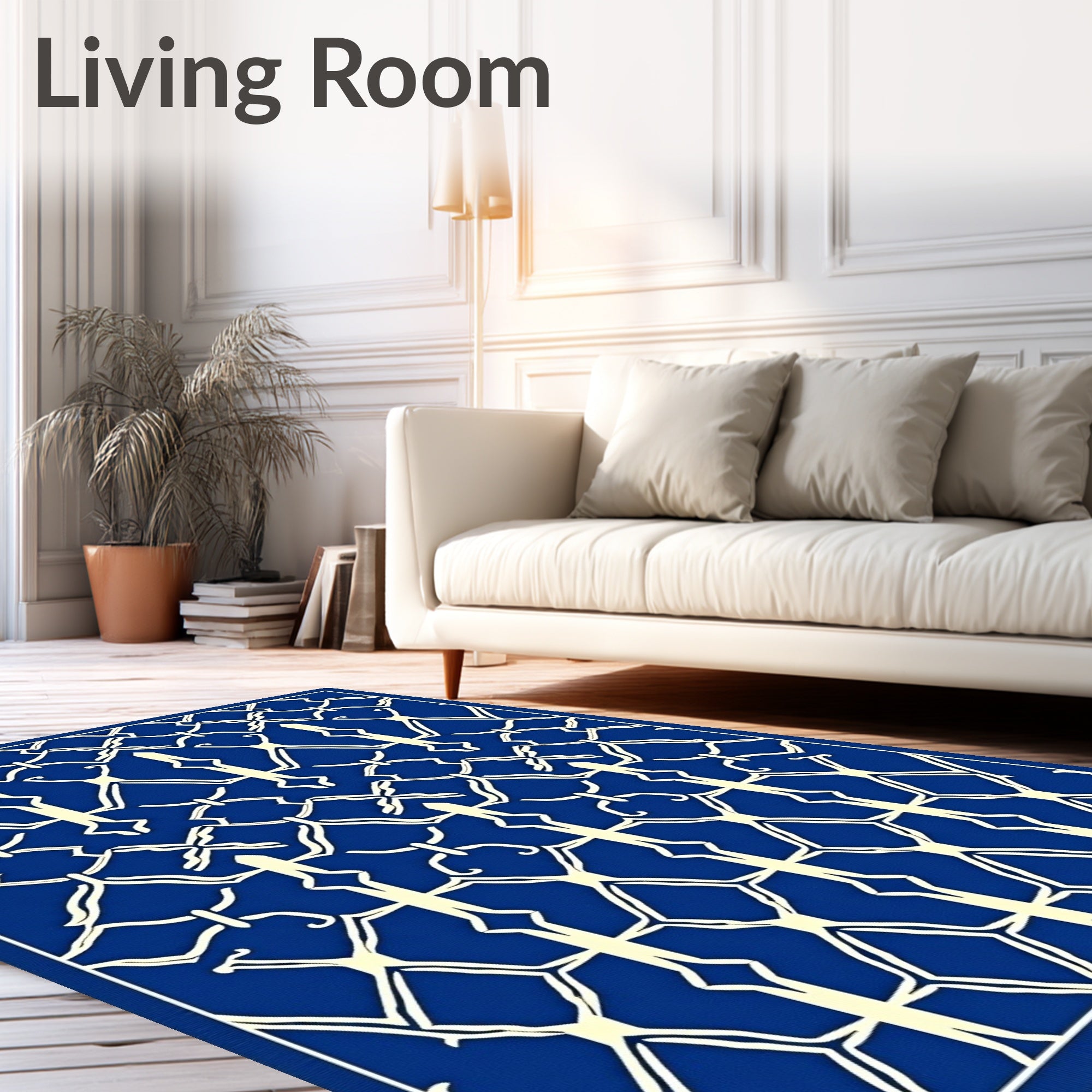 Intricate Blue Golden White Lattice Rug