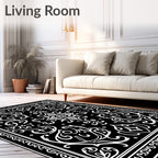 Monochromatic Ornate Scrollwork Ornamental Design Rug