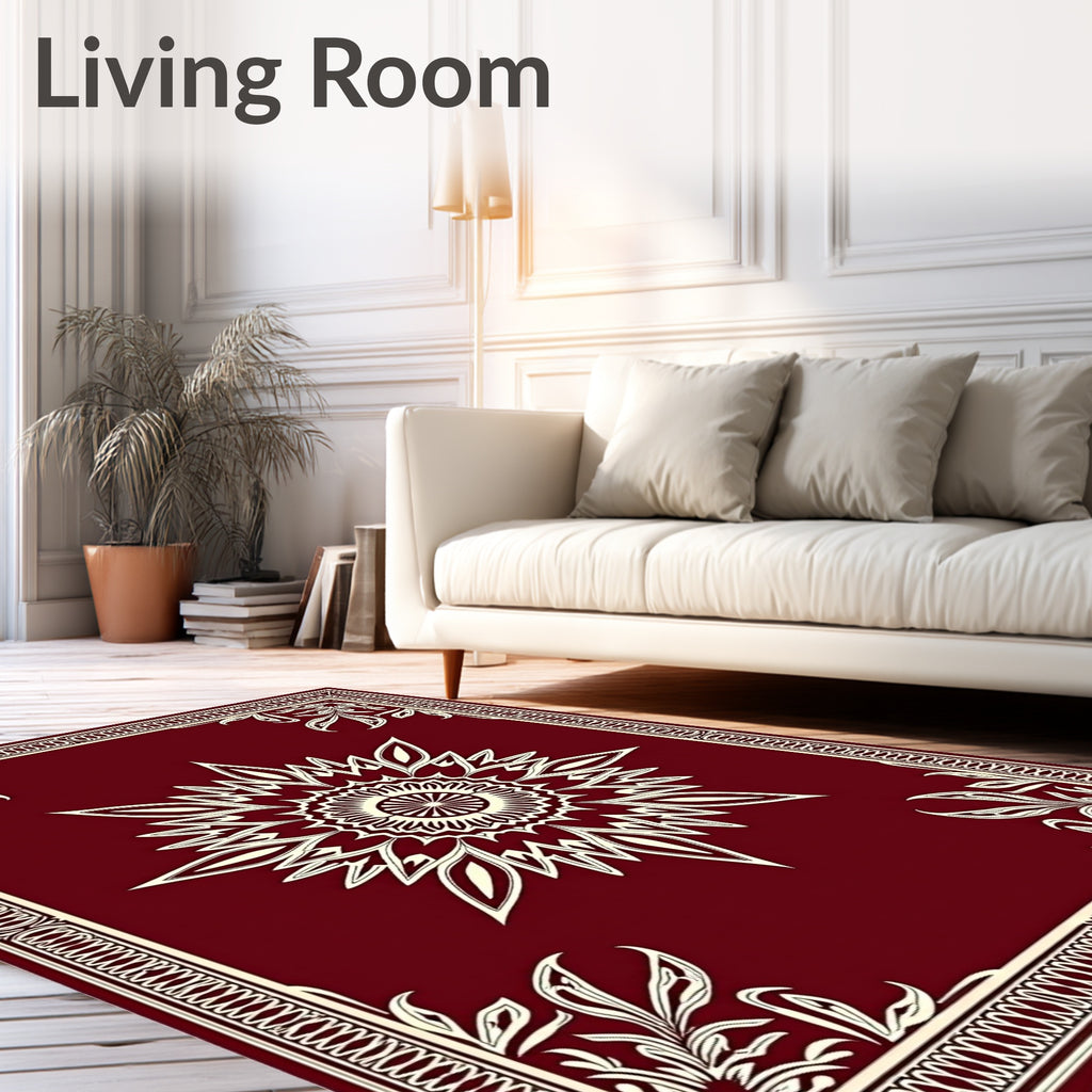 Crimson Floral Medallion Border Design Rug