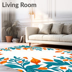 Teal Orange Leafy Floral Pattern Rug