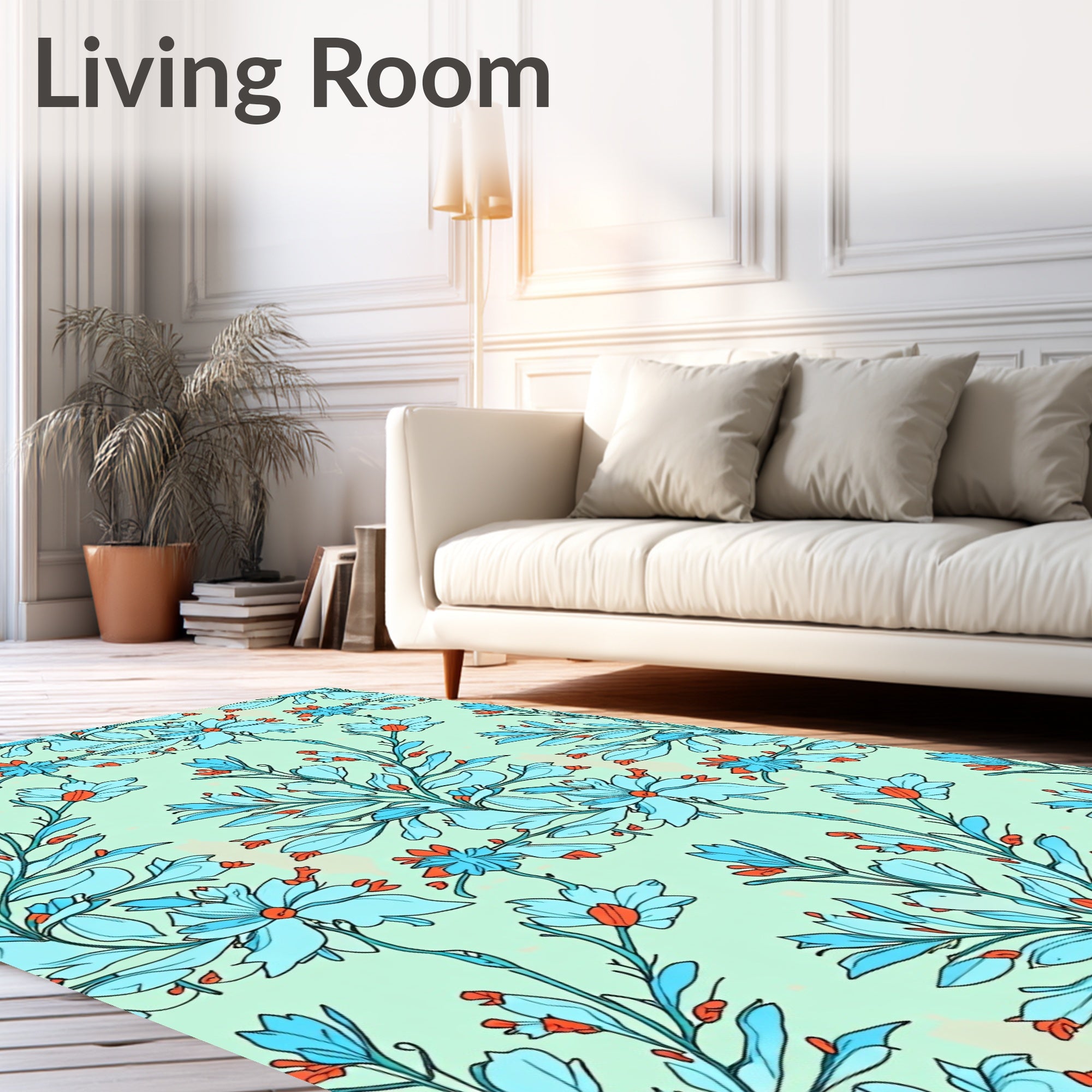 Sky Blue Floral Vine Pattern Rug