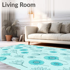 Aqua Daisy Line Art Pattern Rug