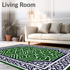 Green White Intricate Pattern Border Rug