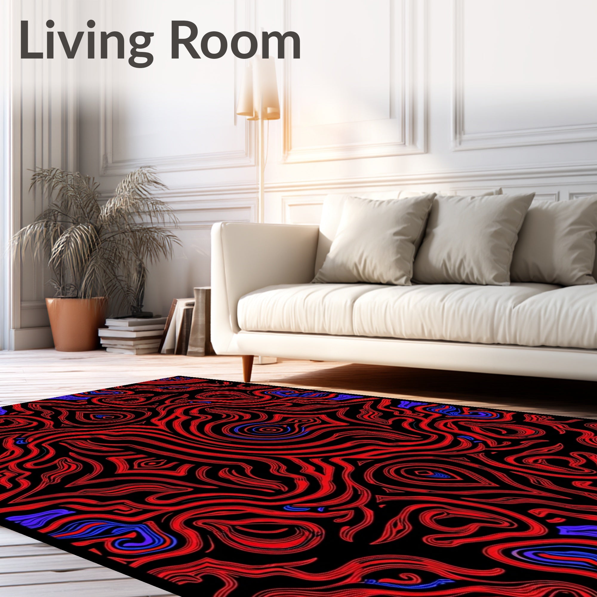 Intricate Red Blue Organic Pattern Rug