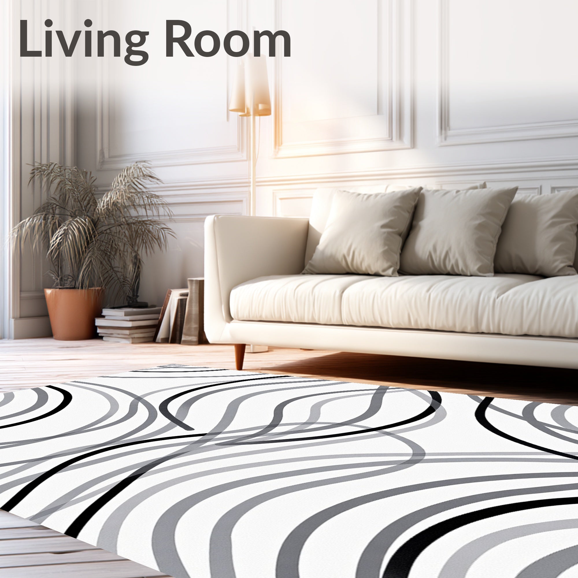 Monochrome Wave Pattern Rug