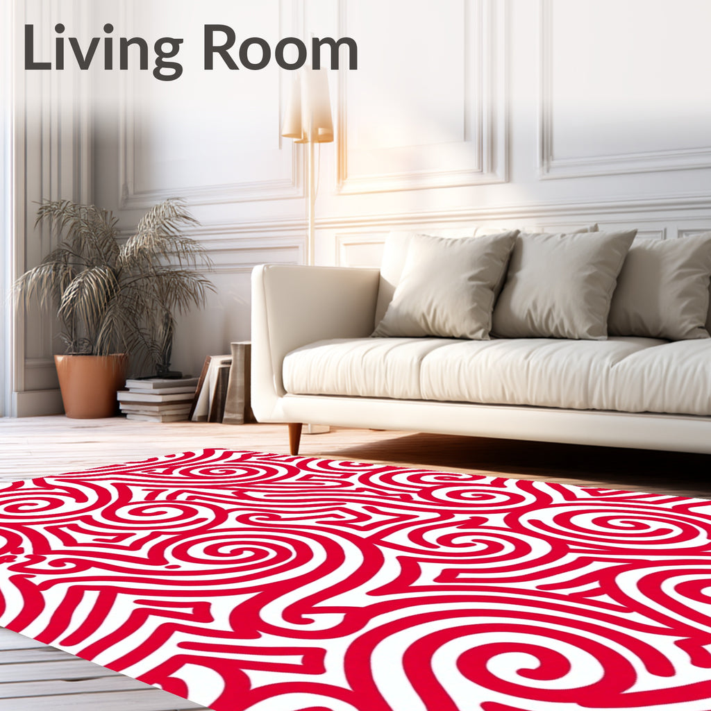 Bold Red Swirl Abstract Graphic Rug