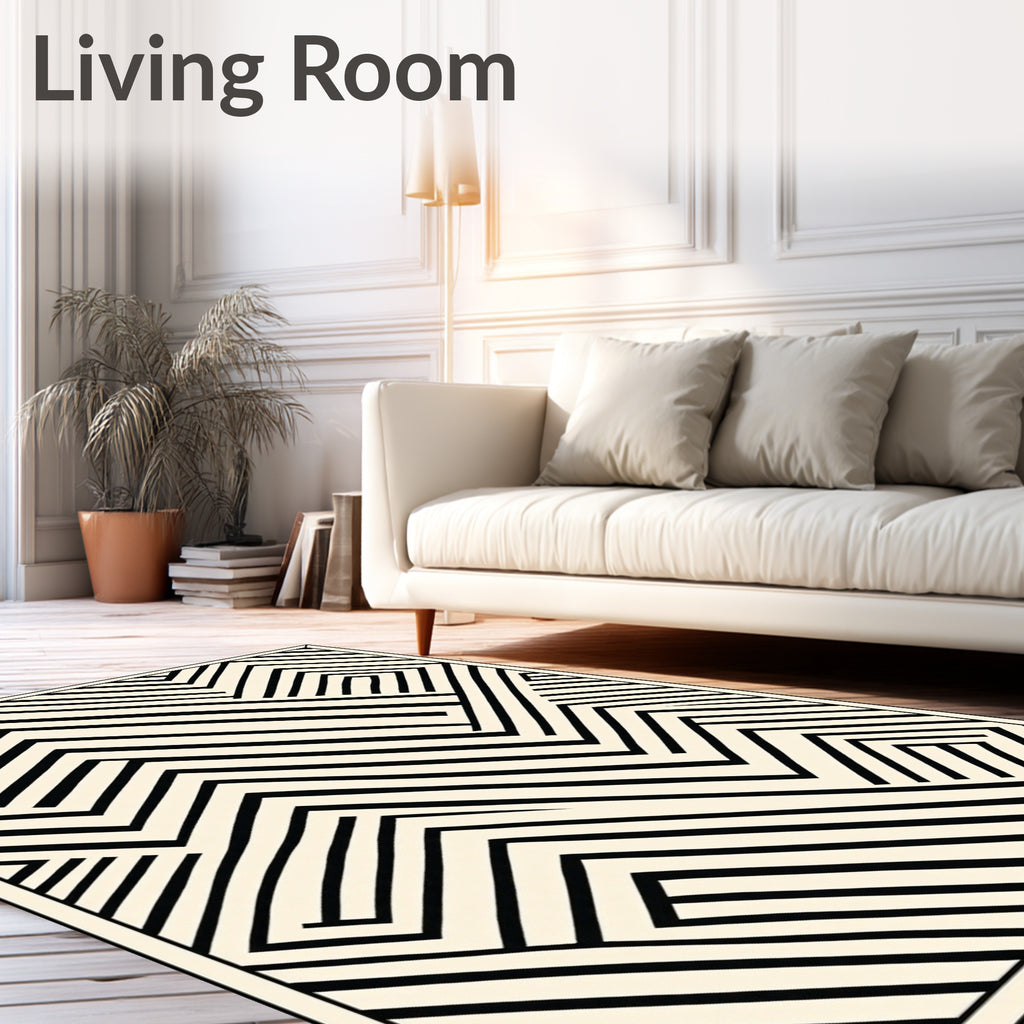 Abstract Black White Geometric Pattern Rug