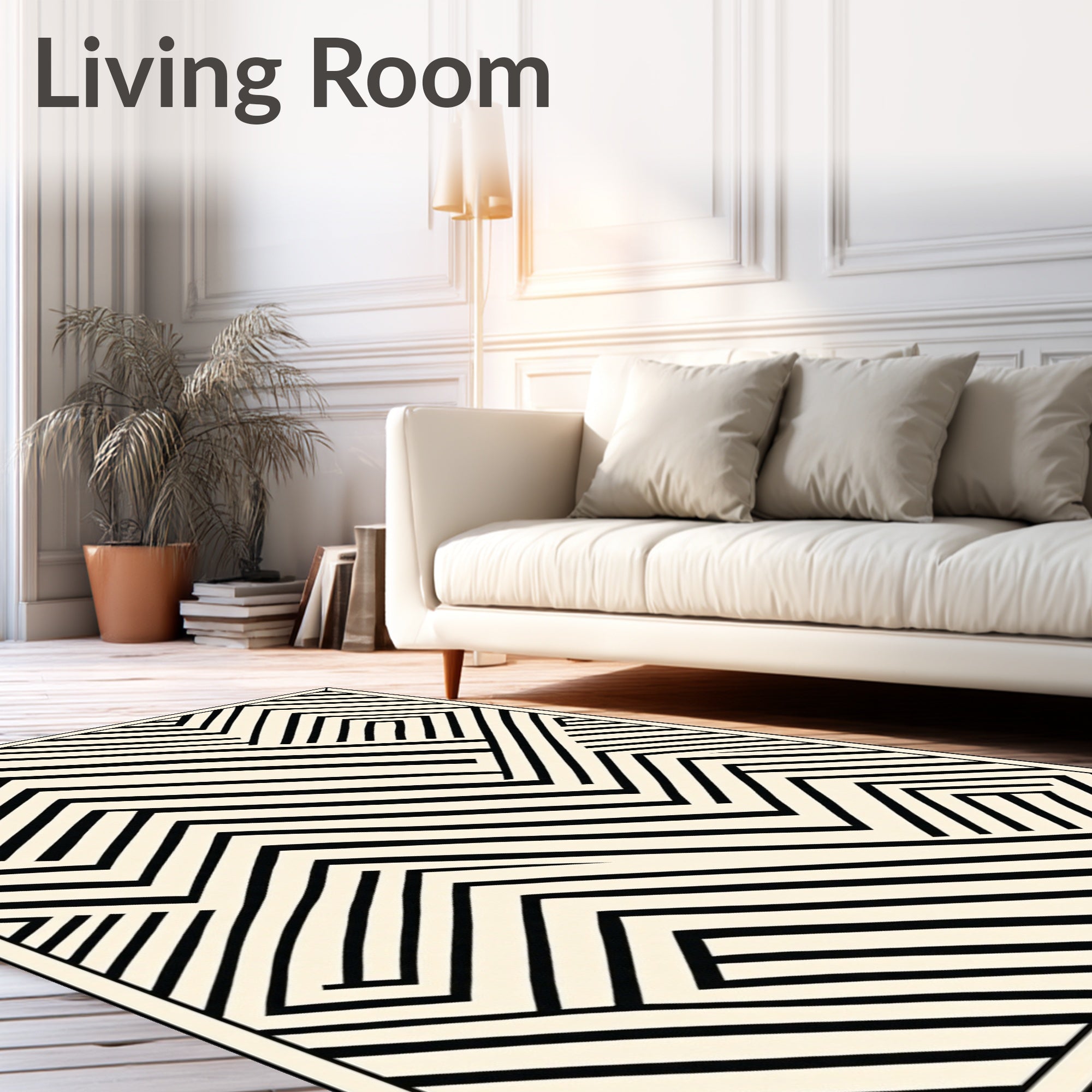 Abstract Black White Geometric Pattern Rug